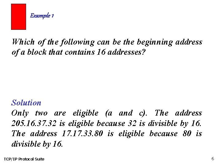 Example 1 Which of the following can be the beginning address of a block