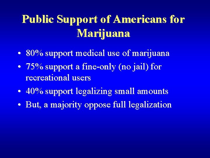 Public Support of Americans for Marijuana • 80% support medical use of marijuana •