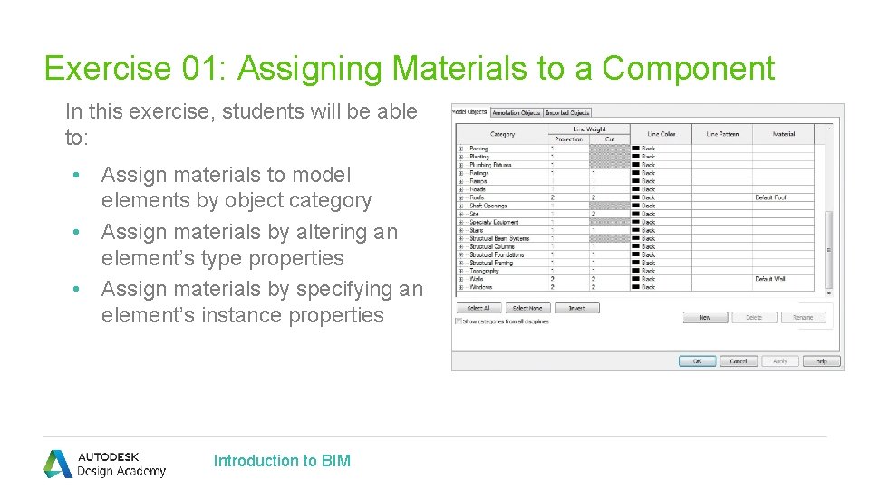 Exercise 01: Assigning Materials to a Component In this exercise, students will be able