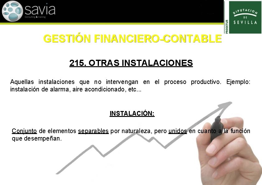 GESTIÓN FINANCIERO-CONTABLE 215. OTRAS INSTALACIONES Aquellas instalaciones que no intervengan en el proceso productivo.