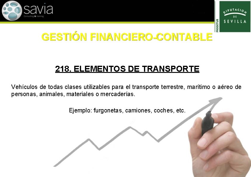 GESTIÓN FINANCIERO-CONTABLE 218. ELEMENTOS DE TRANSPORTE Vehículos de todas clases utilizables para el transporte