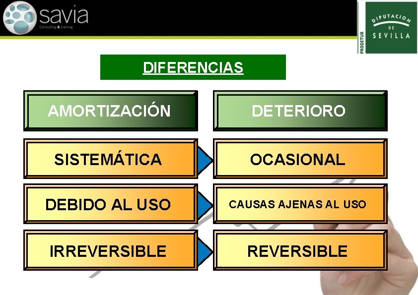 DIFERENCIAS AMORTIZACIÓN DETERIORO SISTEMÁTICA OCASIONAL DEBIDO AL USO CAUSAS AJENAS AL USO IRREVERSIBLE 