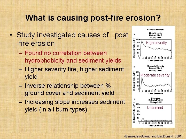 What is causing post-fire erosion? • Study investigated causes of post -fire erosion –