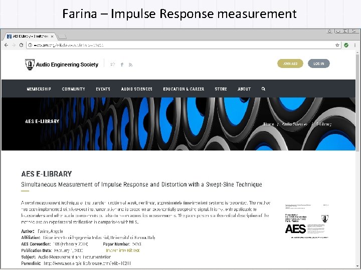 Farina – Impulse Response measurement 