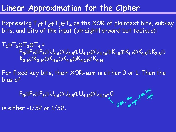Linear Approximation for the Cipher Expressing T 1©T 2©T 3©T 4 as the XOR