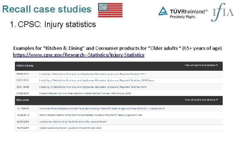 Recall case studies 1. CPSC: Injury statistics Examples for “Kitchen & Dining” and Consumer