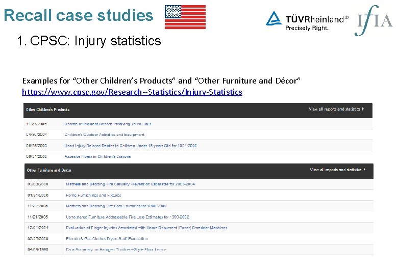 Recall case studies 1. CPSC: Injury statistics Examples for “Other Children’s Products” and “Other