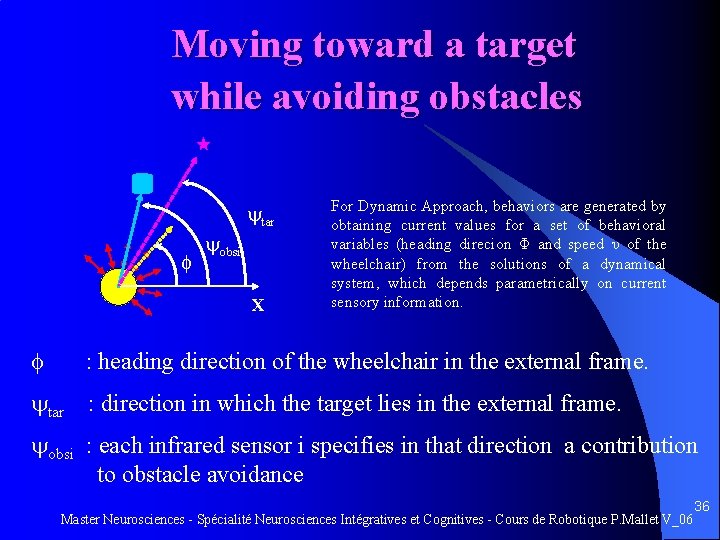 Moving toward a target while avoiding obstacles tar obsi X For Dynamic Approach,