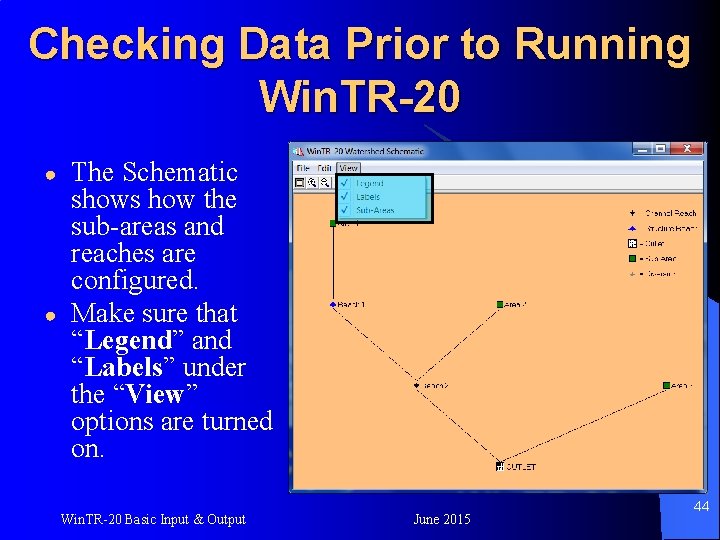 Checking Data Prior to Running Win. TR-20 ● ● The Schematic shows how the