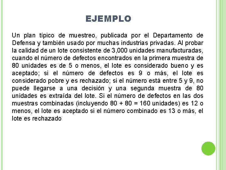 EJEMPLO Un plan típico de muestreo, publicada por el Departamento de Defensa y también