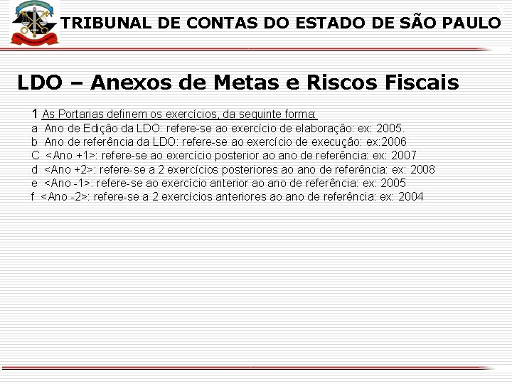 X TRIBUNAL DE CONTAS DO ESTADO DE SÃO PAULO LDO – Anexos de Metas