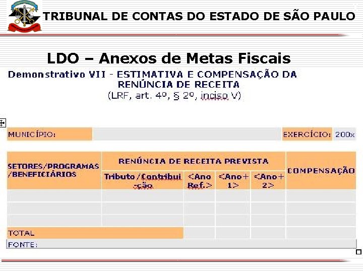 X TRIBUNAL DE CONTAS DO ESTADO DE SÃO PAULO LDO – Anexos de Metas