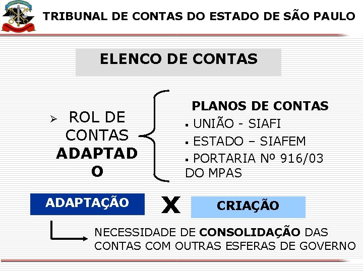 X X TRIBUNAL DE CONTAS DO ESTADO DE SÃO PAULO ELENCO DE CONTAS PLANOS