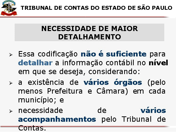 X X TRIBUNAL DE CONTAS DO ESTADO DE SÃO PAULO NECESSIDADE DE MAIOR DETALHAMENTO