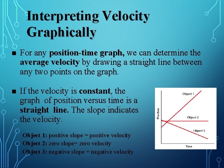 Interpreting Velocity Graphically n For any position-time graph, we can determine the average velocity