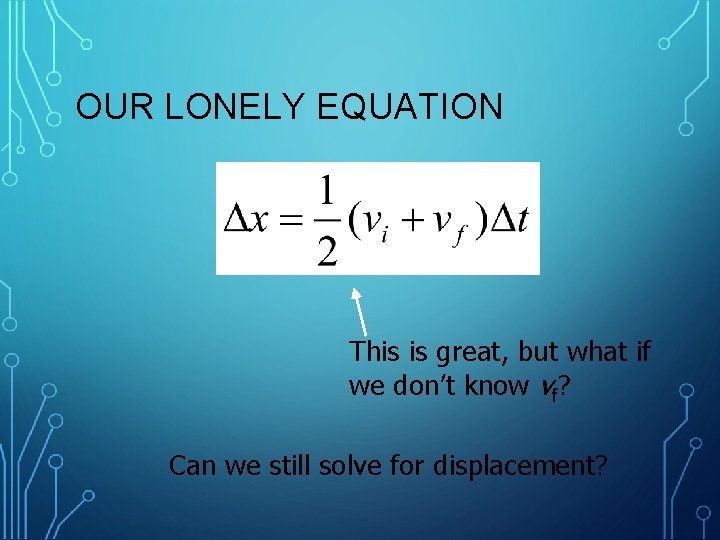 OUR LONELY EQUATION This is great, but what if we don’t know vf? Can