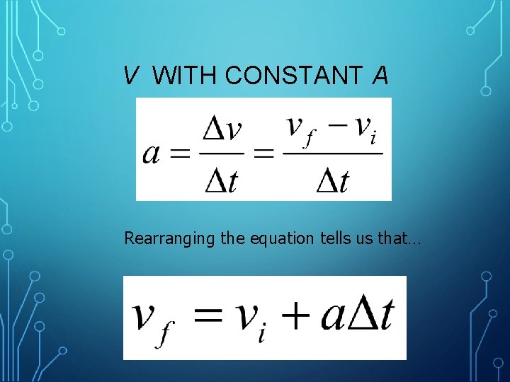V WITH CONSTANT A Rearranging the equation tells us that… 