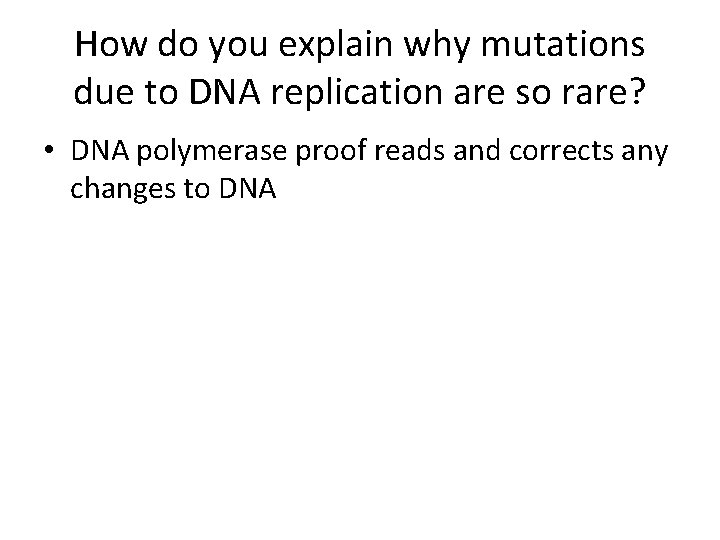 How do you explain why mutations due to DNA replication are so rare? •