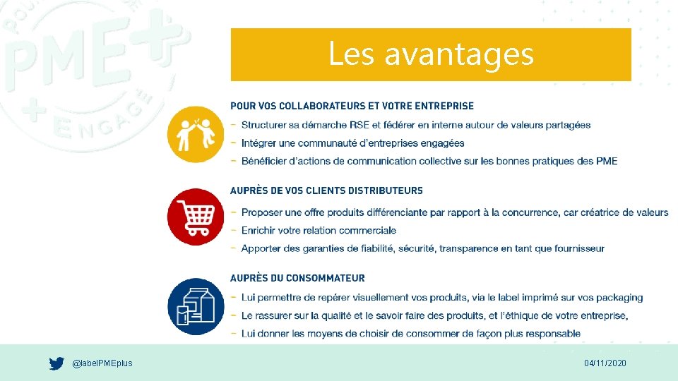 Les avantages @label. PMEplus 04/11/2020 
