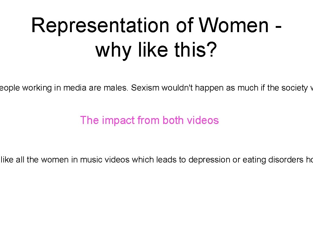 Representation of Women - why like this? eople working in media are males. Sexism
