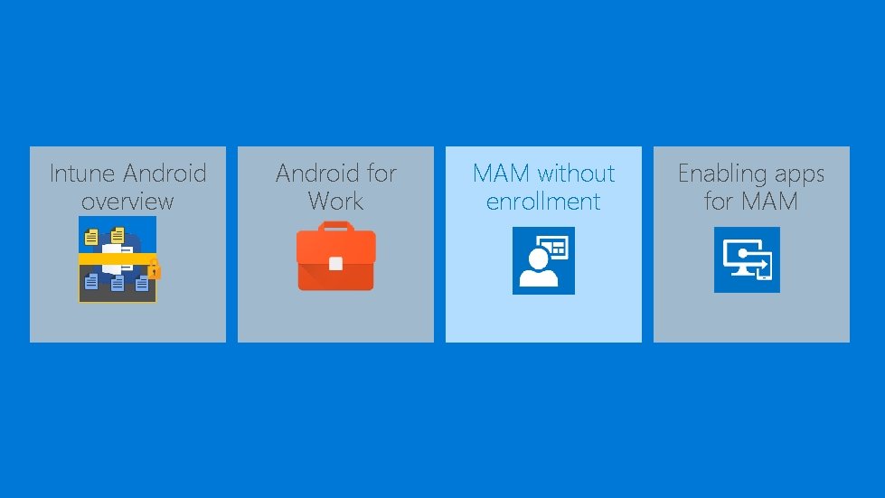 Intune Android overview Android for Work MAM without enrollment Enabling apps for MAM 