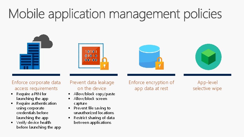 Enforce corporate data access requirements § Require a PIN for launching the app §