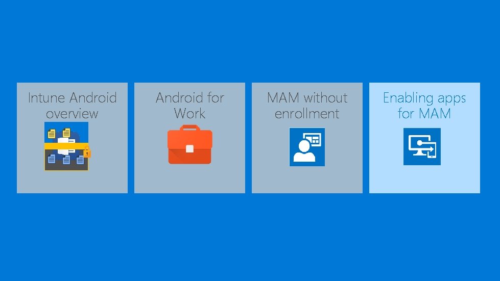 Intune Android overview Android for Work MAM without enrollment Enabling apps for MAM 