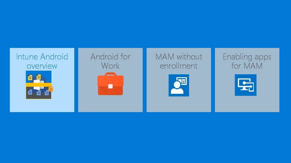 Intune Android overview Android for Work MAM without enrollment Enabling apps for MAM 