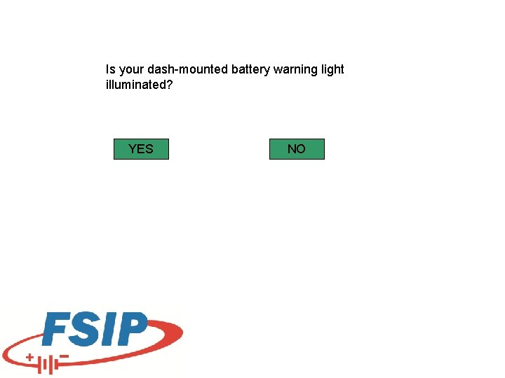 Is your dash-mounted battery warning light illuminated? YES NO 