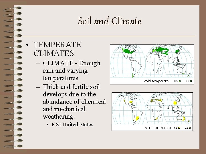 Soil and Climate • TEMPERATE CLIMATES – CLIMATE - Enough rain and varying temperatures