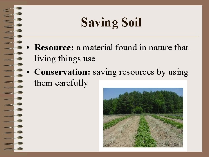 Saving Soil • Resource: a material found in nature that living things use •