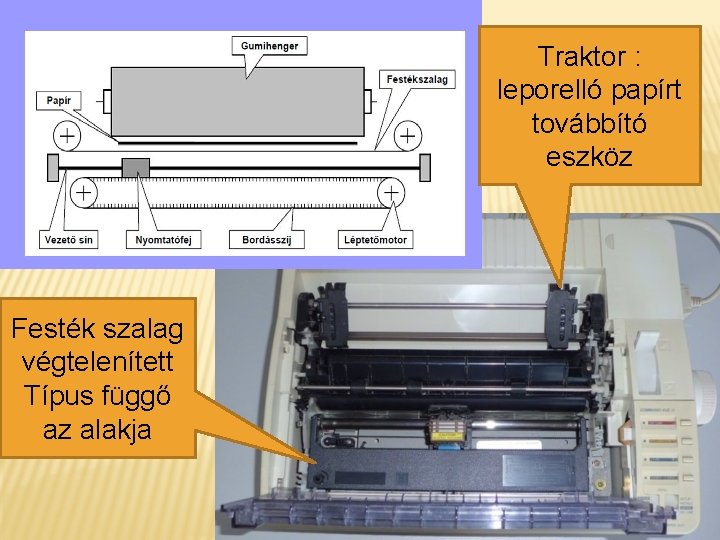 Traktor : leporelló papírt továbbító eszköz Festék szalag végtelenített Típus függő az alakja 