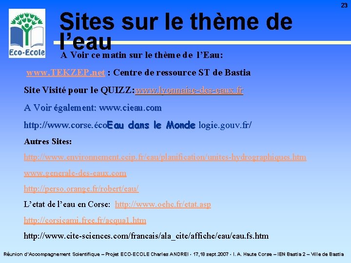 Sites sur le thème de l’eau A Voir ce matin sur le thème de