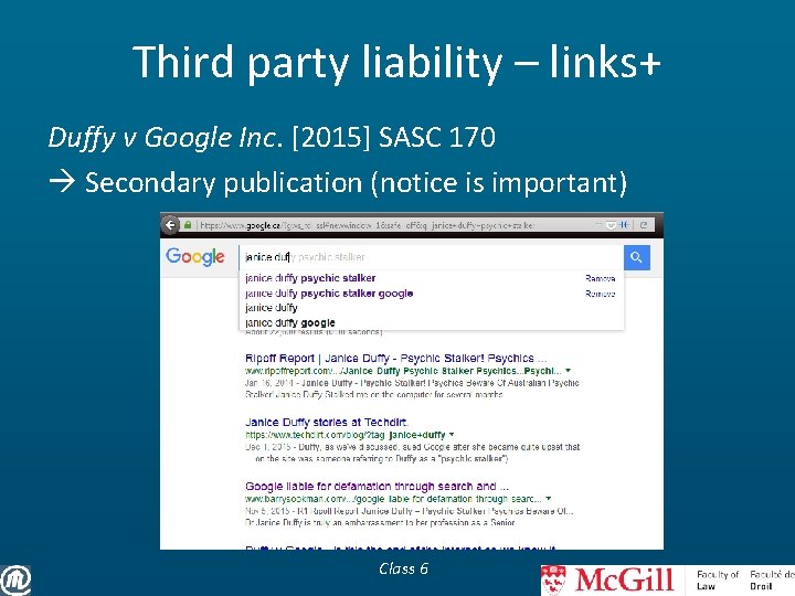 Third party liability – links+ Duffy v Google Inc. [2015] SASC 170 Secondary publication