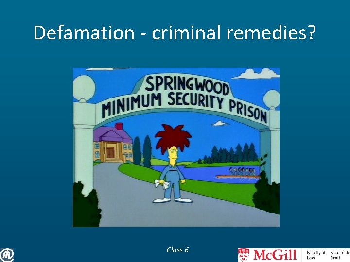 Defamation - criminal remedies? Class 6 