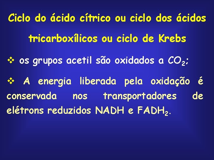 Ciclo do ácido cítrico ou ciclo dos ácidos tricarboxílicos ou ciclo de Krebs v