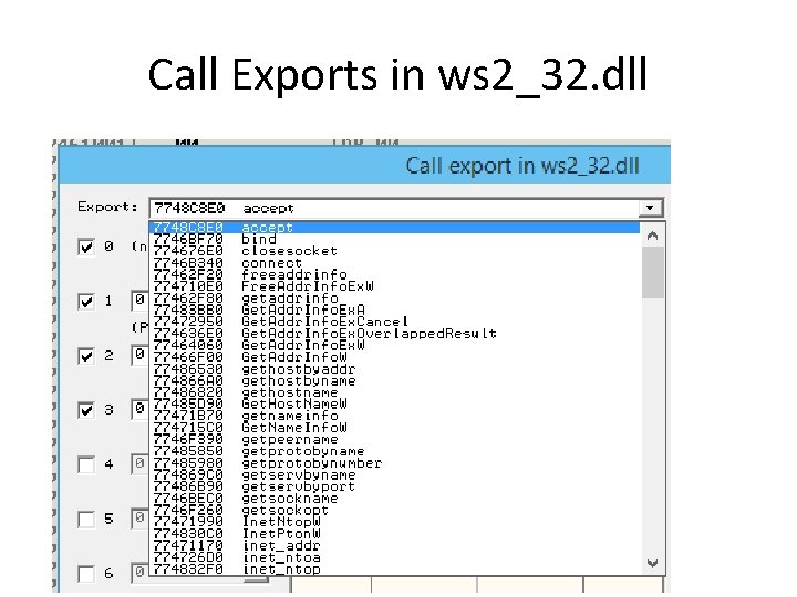 Call Exports in ws 2_32. dll 