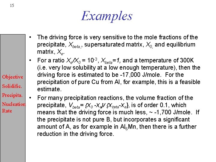 15 Examples • The driving force is very sensitive to the mole fractions of