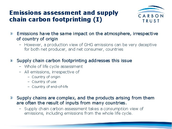Emissions assessment and supply chain carbon footprinting (I) Emissions have the same impact on