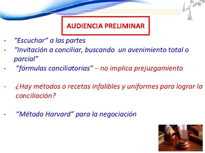 AUDIENCIA PRELIMINAR - “Escuchar” a las partes “Invitación a conciliar, buscando un avenimiento total