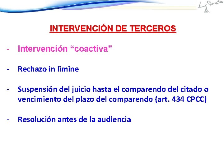 INTERVENCIÓN DE TERCEROS - Intervención “coactiva” - Rechazo in limine - Suspensión del juicio