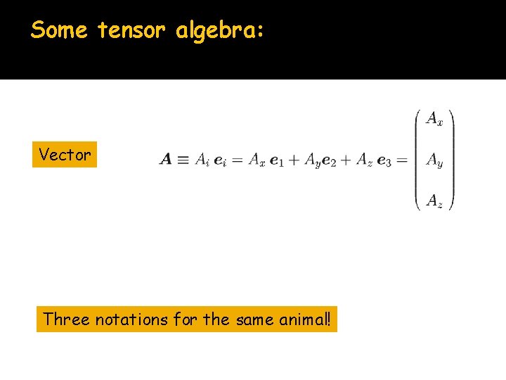 Some tensor algebra: Vector Three notations for the same animal! 