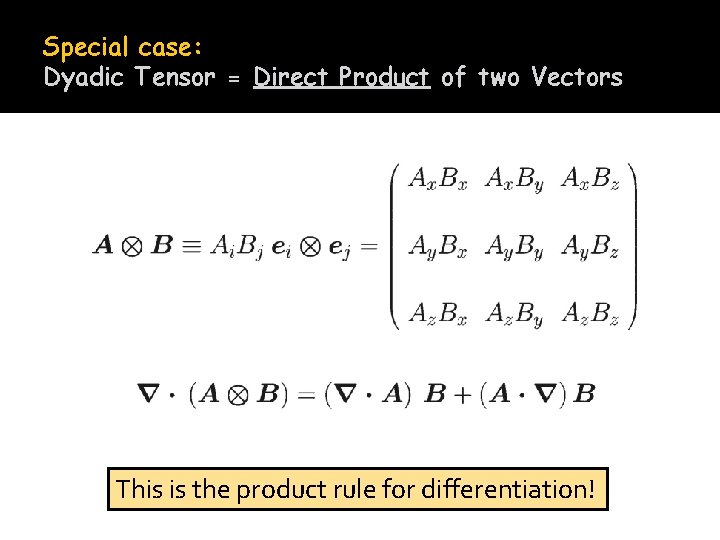 Special case: Dyadic Tensor = Direct Product of two Vectors This is the product
