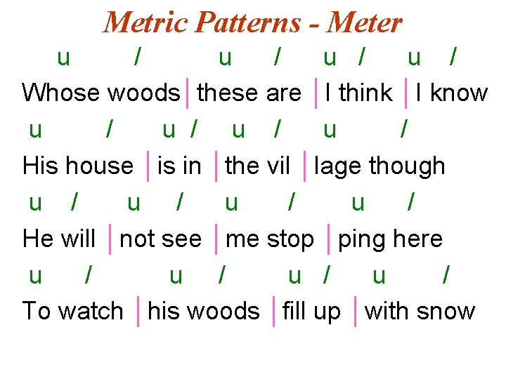 Metric Patterns - Meter u / u / Whose woods│these are │I think │I