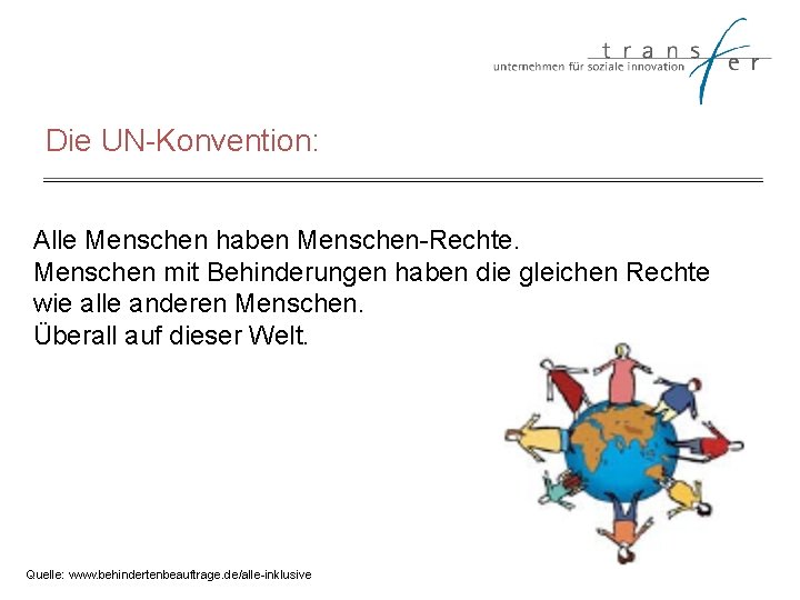 Die UN-Konvention: Alle Menschen haben Menschen-Rechte. Menschen mit Behinderungen haben die gleichen Rechte wie