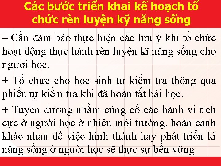 Các bước triển khai kế hoạch tổ chức rèn luyện kỹ năng sống –