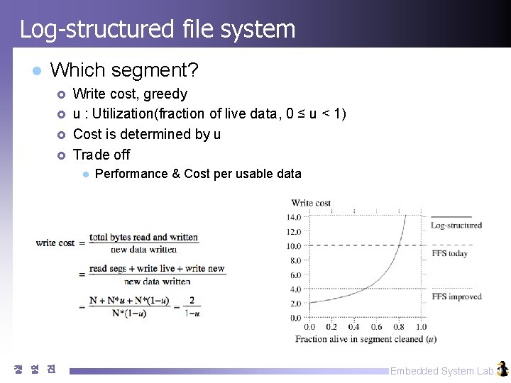 Log-structured file system l Which segment? £ £ Write cost, greedy u : Utilization(fraction