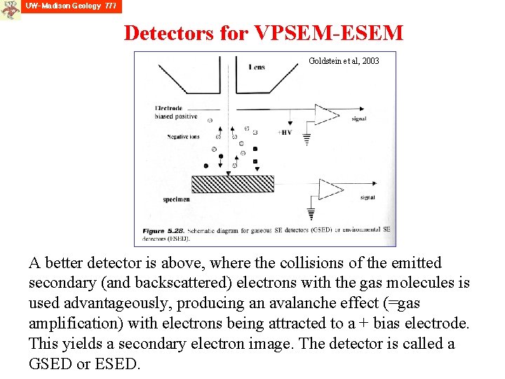 Detectors for VPSEM-ESEM Goldstein et al, 2003 A better detector is above, where the