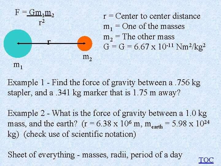 F = Gm 1 m 2 r m 1 m 2 r = Center