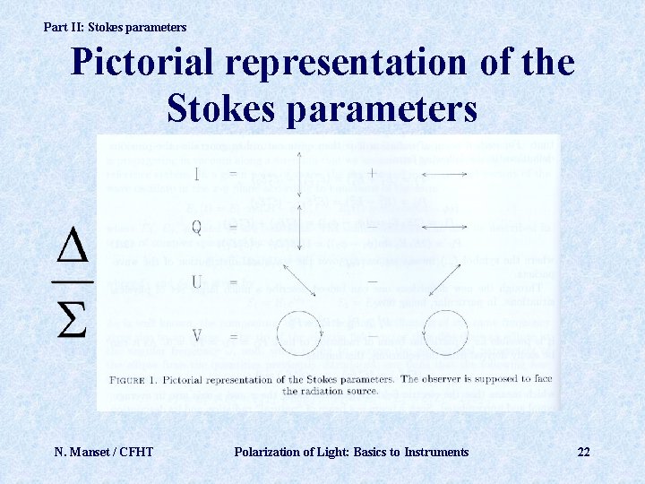 Part II: Stokes parameters Pictorial representation of the Stokes parameters N. Manset / CFHT
